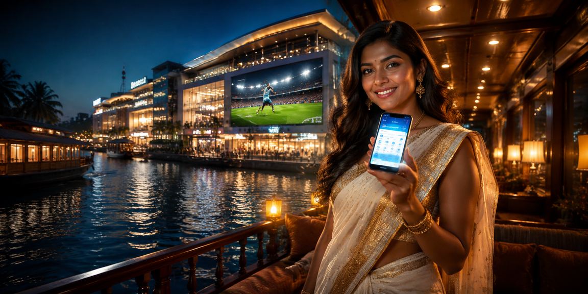Scenic Kerala backwaters with slot game ambience